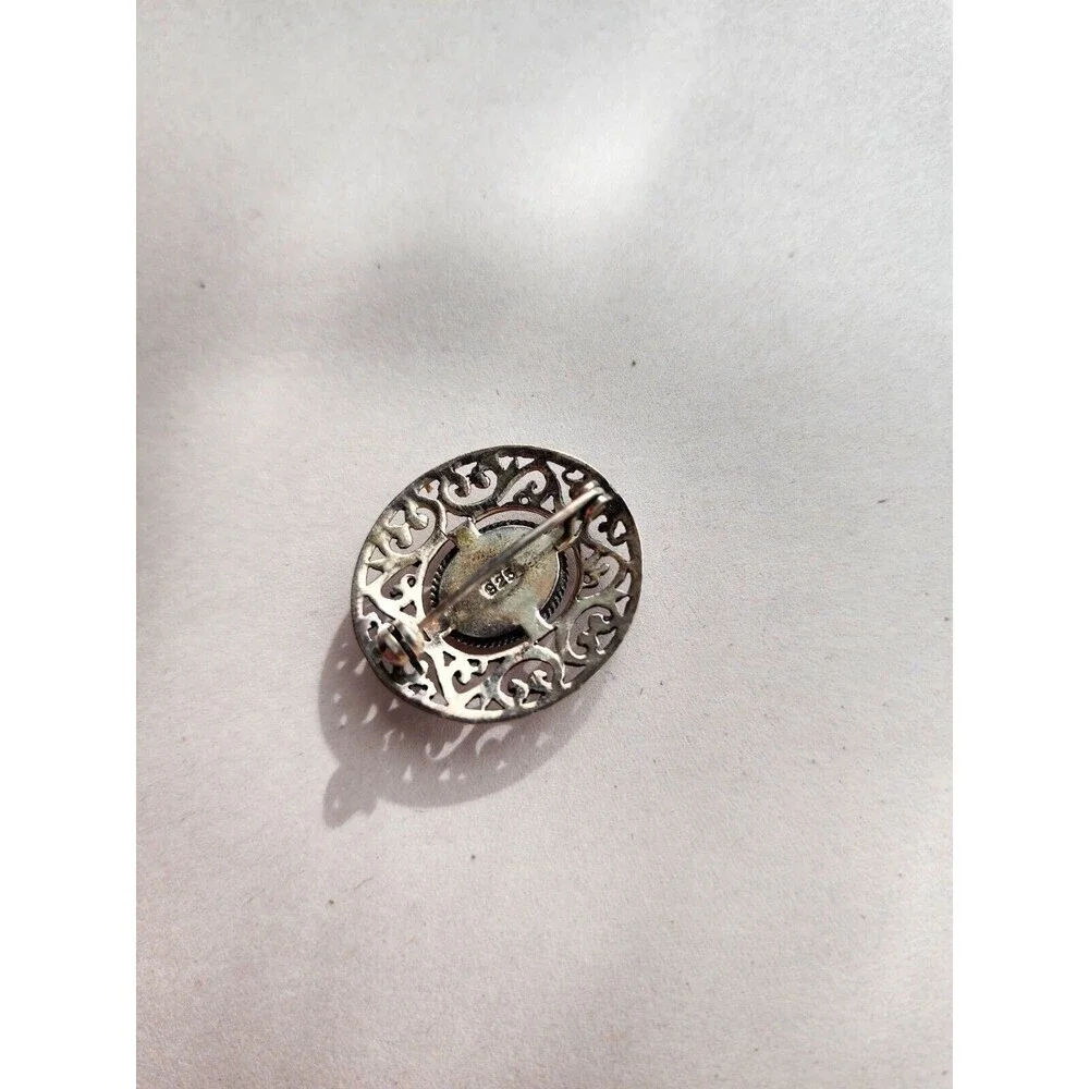 Vintage .925 Stamped Sterling Silver Mother Of Pearl Filigree Brooch Pin Cut Out - Picture 4 of 8